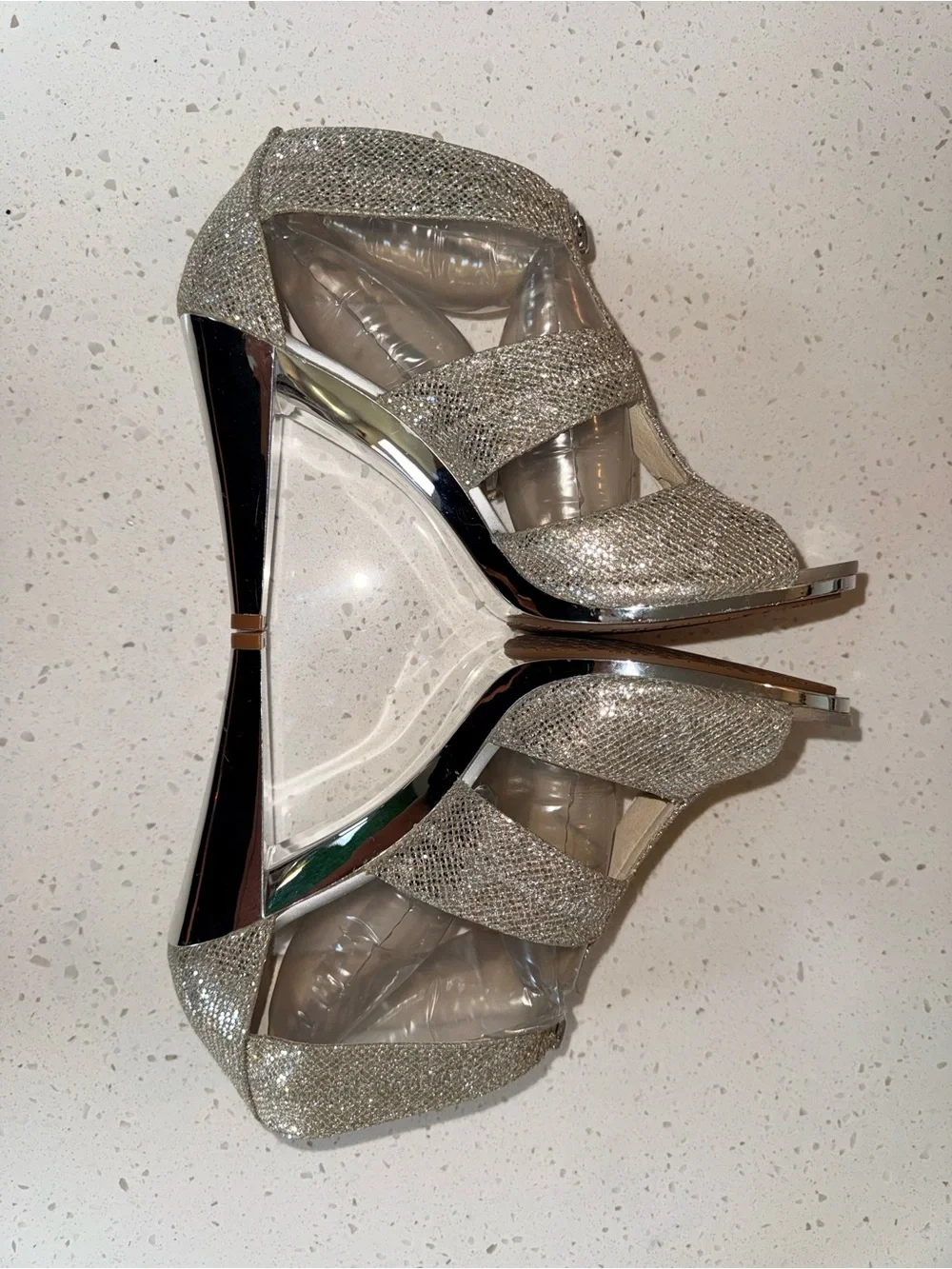 Michael Kors Silver Glitter Cutout High Heel Sandals